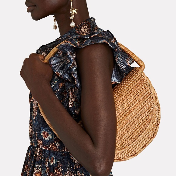 Cult Gaia Ryka Rattan Woven Monogram Shoulder Bag Natural Beach Brown - Picture 2 of 7